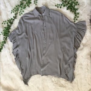 3BN Med/Lrg Gray Lolita Ruffle Button Up Blouse